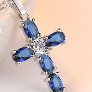 Blue Cubic Zirconia Cross